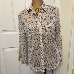 Mimi Chica rose ditsy Spring floral print cotton sheer button down shirt top M/L